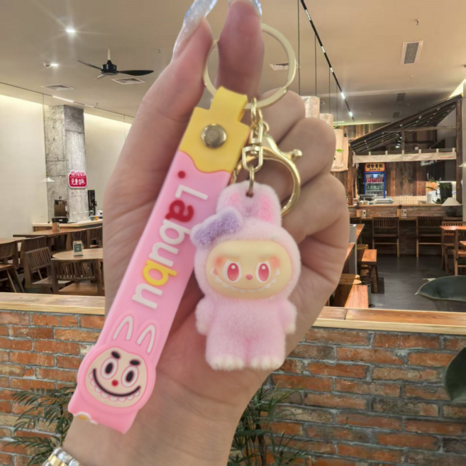 라부부 미니 인형 키링 가방 장식 꾸미기 키홀더 열쇠고리 자동차 차키, 1개, 핑크