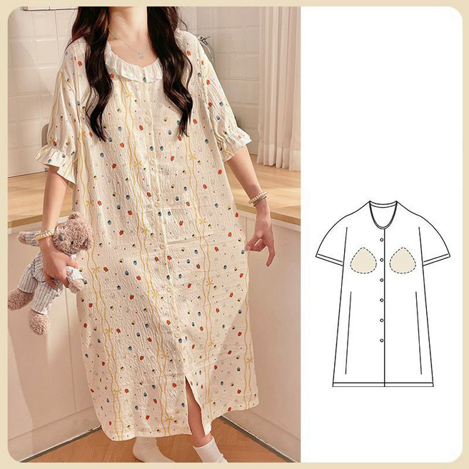 임산부 잠옷 원피스 여름 홈웨어 밤잠옷 임산부 편안한 수유용 원피스 자가 브라 내장 JS