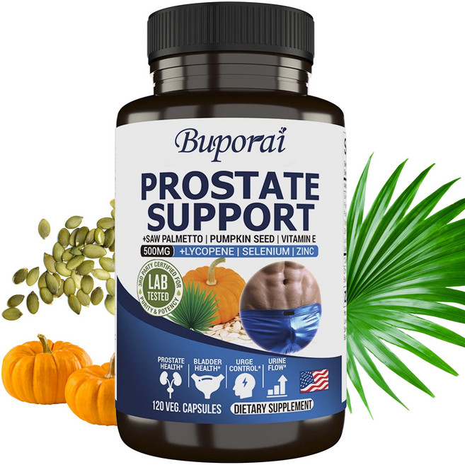 남성 전립선 건강 증진 - 쏘팔메토 리코펜 호박씨 피지움 아연 셀레늄 - 잦은 배뇨 야간 배변 긴급 배뇨 방광 비움 완화 - 건강한 소변 흐름 전립선 비타민 보충제, 3개, 120정