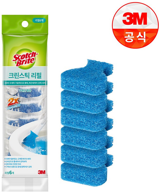 스카치브라이트 크린스틱 변기 수세미 리필용 6p, 혼합 색상, 1세트