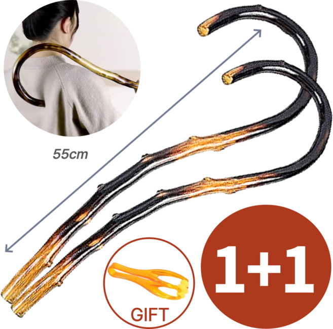 [1+1] 친절생활 원목 갈고리 안마기 매끄러운 오십견 지압봉, 블랙, 1세트