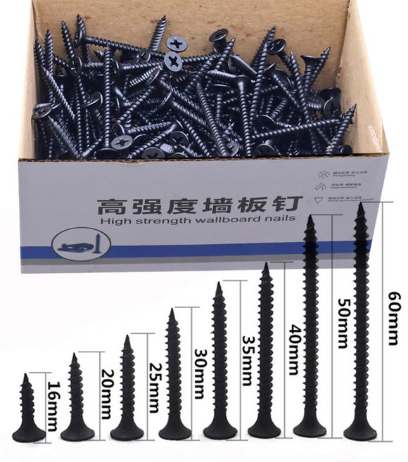 1 상자/0.5kg 로트 드라이월 나사 크로스 카운터 싱크 플랫 셀프 태핑 M3.5 검정색 탄소강 목공, 16mm