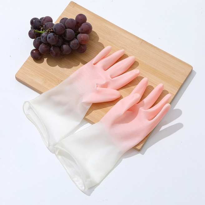 北歐風 乳膠洗碗家事手套：防水防滑多功能清潔防護手套, 1個, 漸層手套 粉色M碼