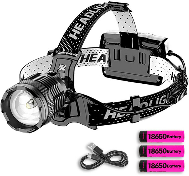 LED 충전식 움직임감지 모션 센서 헤드랜턴 등산 캠핑 슈퍼 줌라이트, 1개, 블랙