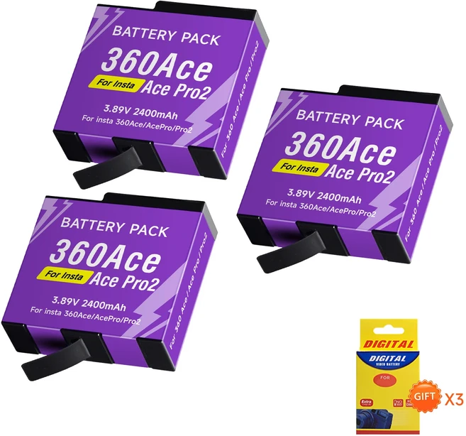 Insta360 Ace/Ace Pro 배터리용 2400mAh Ace Insta 360 2 카메라 부품용 3 LED 듀얼 충전동, 04 3pcs Battery, 04 3pcs Battery