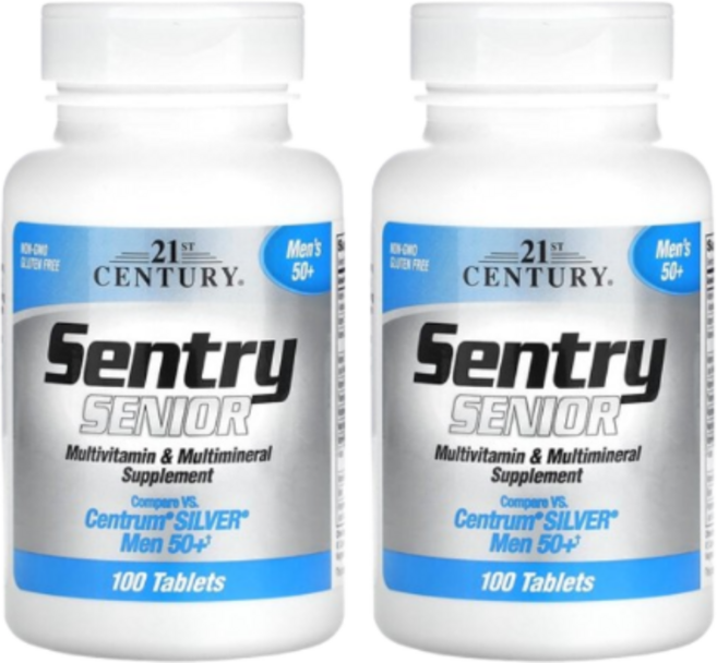 (2병) 21st Century 센트리 시니어 종합비타민 및 종합미네랄 보충제 50세 이상 남성용 100정, 1개