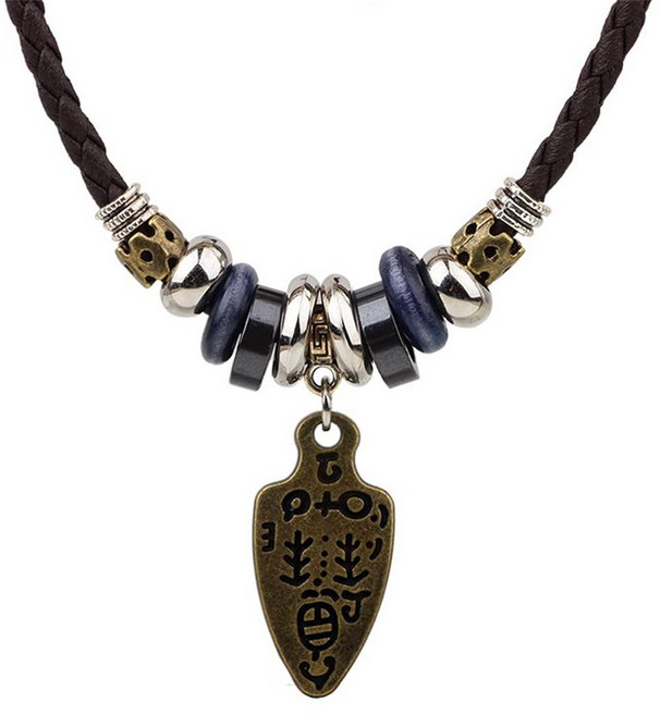 [Rockyu] 목걸이 맨즈 세련된 가죽 가죽 체인 고검 펜던트 품위 민족풍 가죽