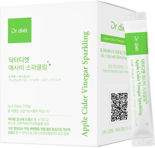 닥터디엣 애사비 스파클링 다이어트 혈당 기능성 애플사이다비니거 유기농 사과초모식초, 1개, 100g - 쿠팡