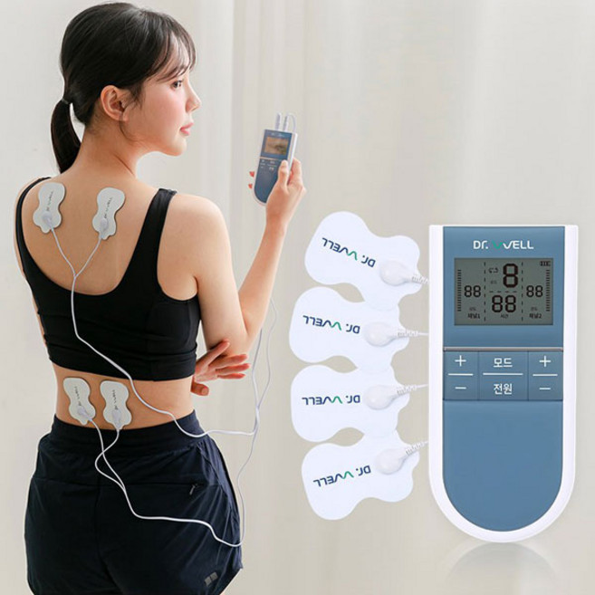 닥터웰 EMS 듀얼 저주파 마사지기 안마기 부착형 자극기 (2채널 4패드 듀얼모드), DR-470 저주파자극기