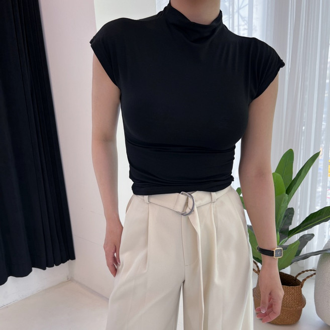 1+1 쫀쫀 캡소매티 라운드 쫄티 모달티셔츠