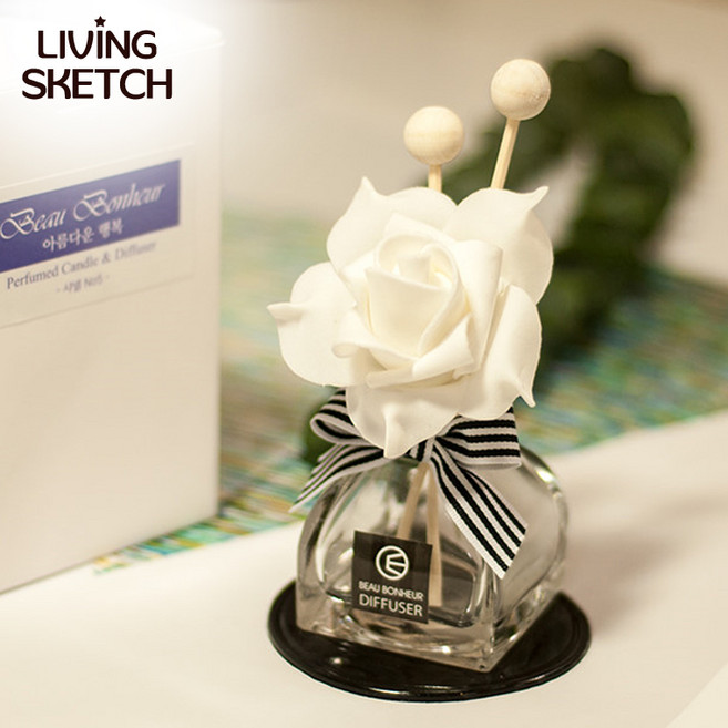 [리빙스케치] 사각돔 백장미 플라워 디퓨저세트 실내용 방향제 핸드메이드 인테리어소품 선물포장, 화이트자스민민트