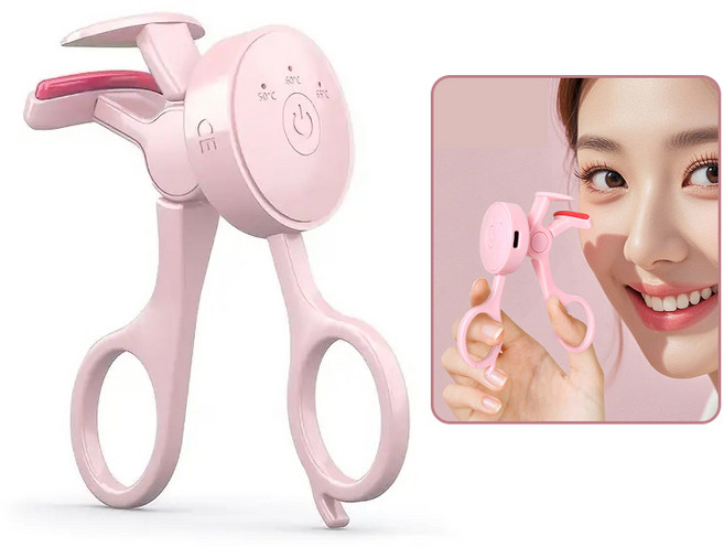 Oyoson 휴대용 속눈썹 고데기 전기 뷰러 3단계 온도 감온변색 실리콘 스트립 Type-C충전식, 분홍