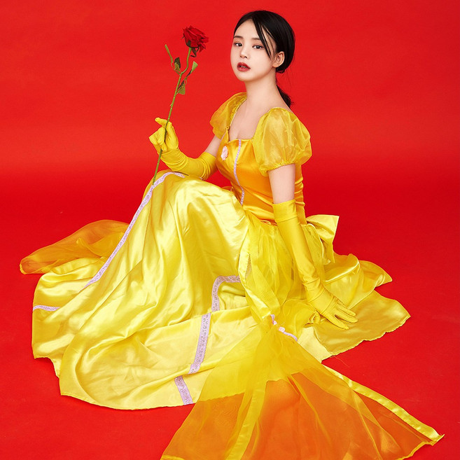 졸업사진 디즈니 공주 미녀와 야수 코스프레 벨 드레스 할로윈의상 반티 졸사컨셉의상