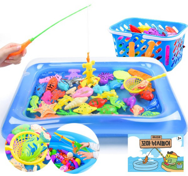 아기 자석 고기잡이 낚시 놀이 세트 장난감 물고기 자석낚시 게임 여름, 1개