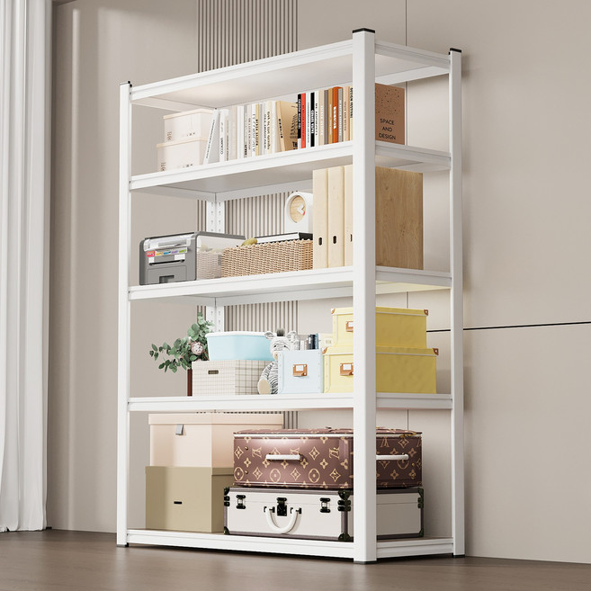 Kleeno 견고한 조립식 철제선반 무볼트 선반 앵글 경량랙, 4단, 흰색