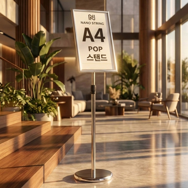 나노스트링 높이조절 철재 POP 포스터 스탠드 메뉴판 거치대 실버, 1개