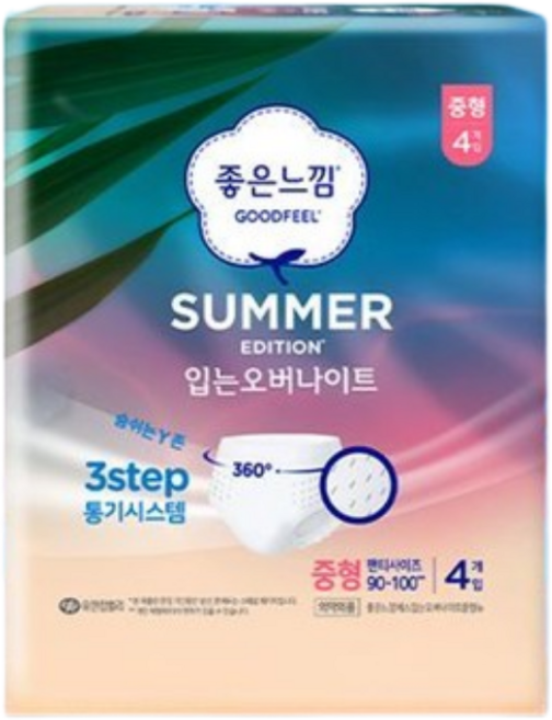 좋은느낌 썸머 입는 생리대 M, 오버나이트, 4개입, 1개
