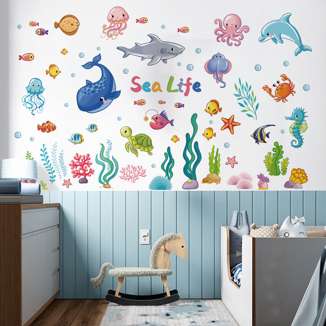 태쓰 아이방 꾸미기 인테리어 벽 데코 스티커, 바다이야기