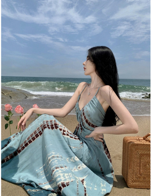 DFMEI 波西米亞度假連衣裙女夏季新款法式旅遊拍照海邊沙灘裙氣質長裙子
