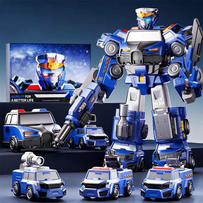 laderive 변신로봇 장난감 자력 융합 다섯 대 차량형 로봇, 파란색