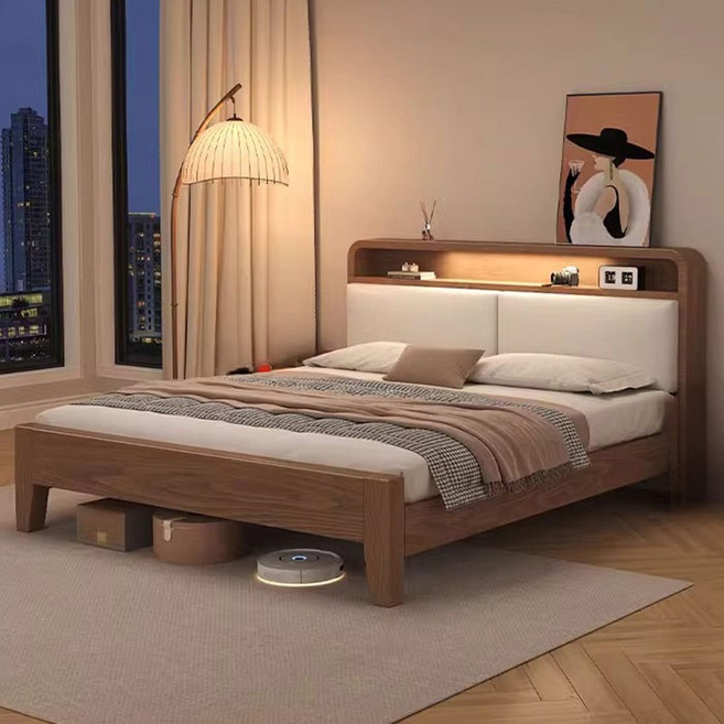 모던 우드 심플 침대프레임 침실용 호텔신혼 간이형침대, 브라운+침대+매트리스(10CM)