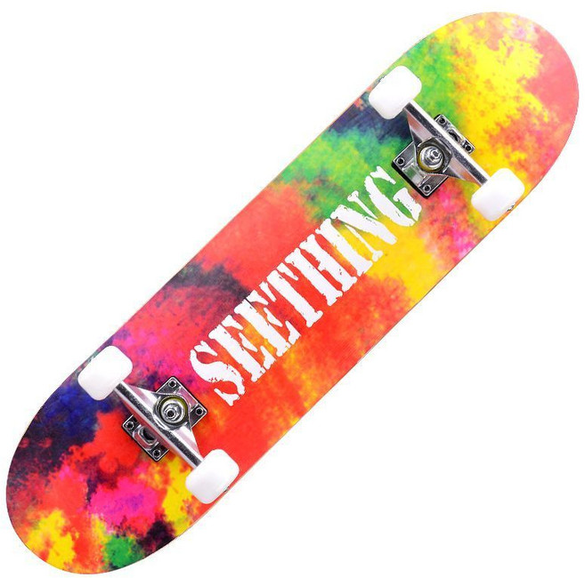 專業成人兒童幼童滑板 四輪楓木板 初學者造型雙翹板, 七彩（專業級高彈輪）, 1個