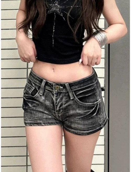 復古美式水洗牛仔熱褲