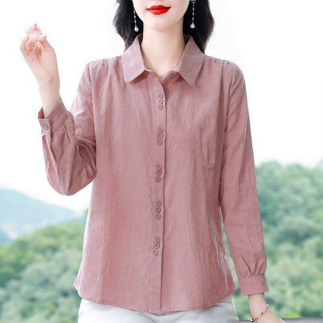 중년 여성 긴팔 셔츠 봄 가을 캐주얼 프리미엄 얇은 엄마 남방 상의 루즈핏 여자 셔츠 아우터 WMY