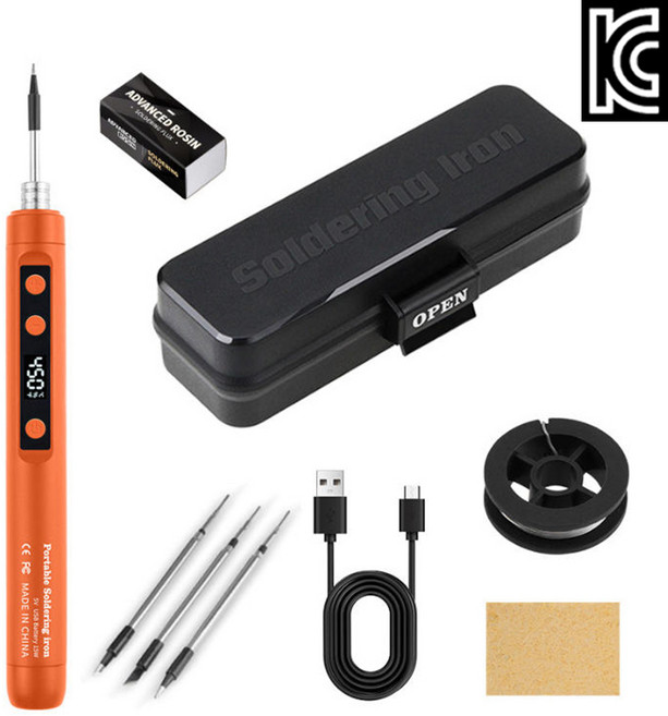 kc인증 충전식 무선 전기 인두기 3종 인두팁 납땜 디지털 온도 표시창, 1세트, 오렌지