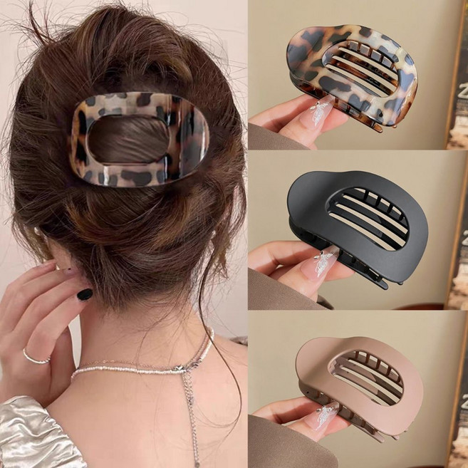 타원형 셀룰로오스 빅 올림머리 헤어 집게핀 무광 반머리 자동핀 세트