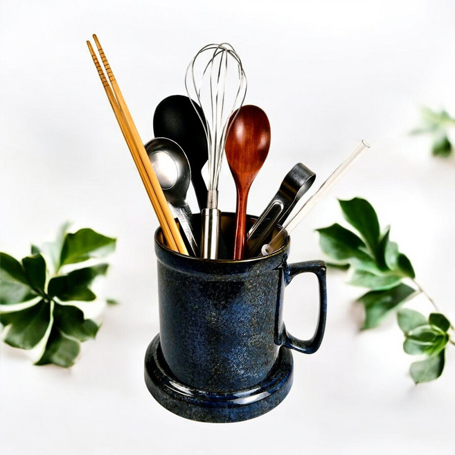 물빠짐 수저통 손잡이 수저정리함 수저꽂이 조리도구 집들이 선물 로얄에식스 도자기, 1개, 수저통-레드