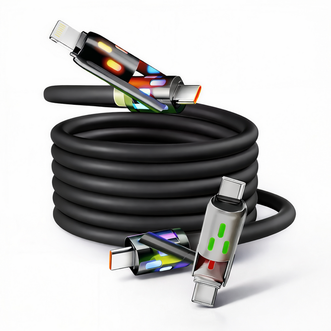 GACA 스마트폰 고속 충전 240W 4in1 멀티 케이블 2M, 1개, 블랙