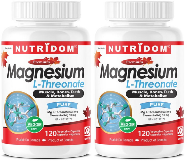 (2병) 뉴트리돔 트레온산 마그네슘 L-트레오네이트 트리오네이트 Magnesium L-Threonate 120베지캡슐 캐나다 직구, 2개, 120정