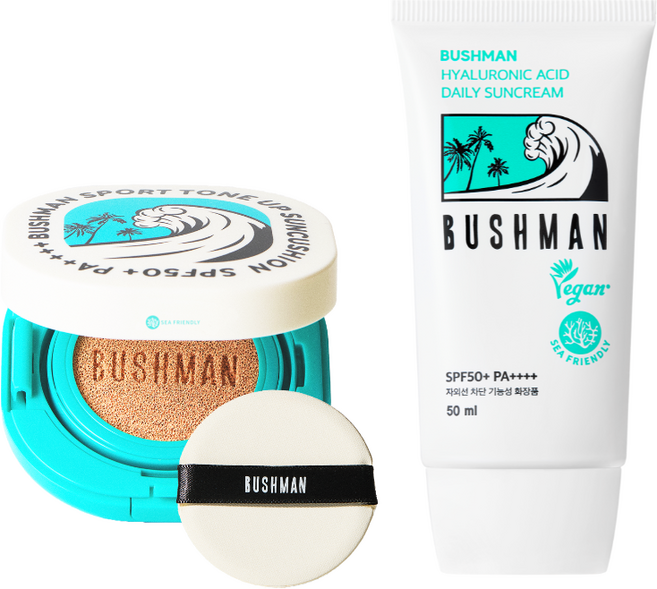부쉬맨 히알루론산 데일리 선크림 50ml + 스포츠 톤업 선쿠션 15g SPF50+ PA++++, 1개