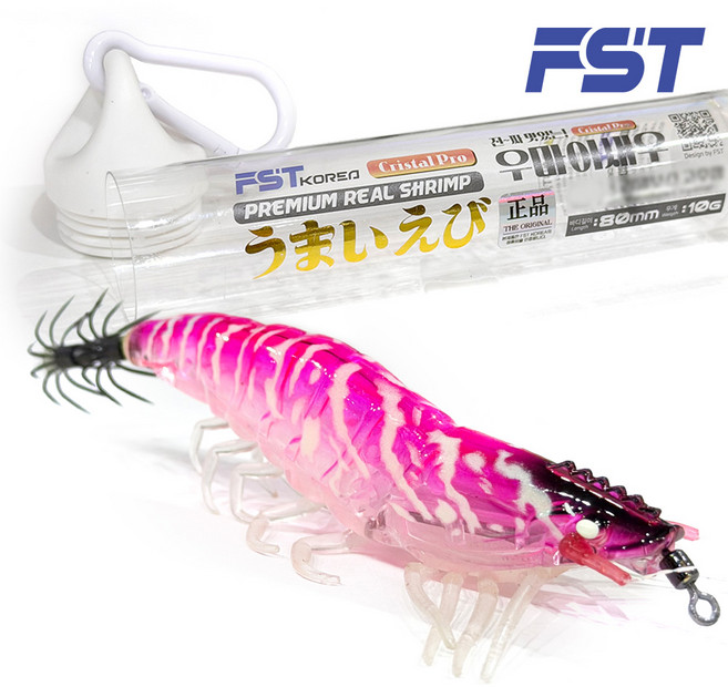 FST 25년 완벽수평침강 리얼새우에기 60mm 우마이 크리스탈 전체 UV+야광 축광 실리콘다리 쉬림프에기 갑오징어 쭈꾸미 한치 에기, #04 리얼핑크, 1개, 10g
