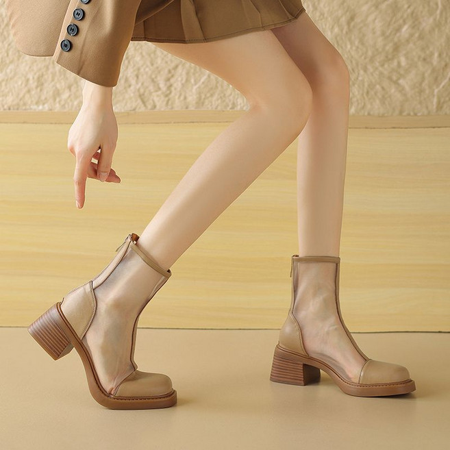 라오농 여성용 여름 망사 펀칭 통굽 숏부츠 5cm굽 OP05J