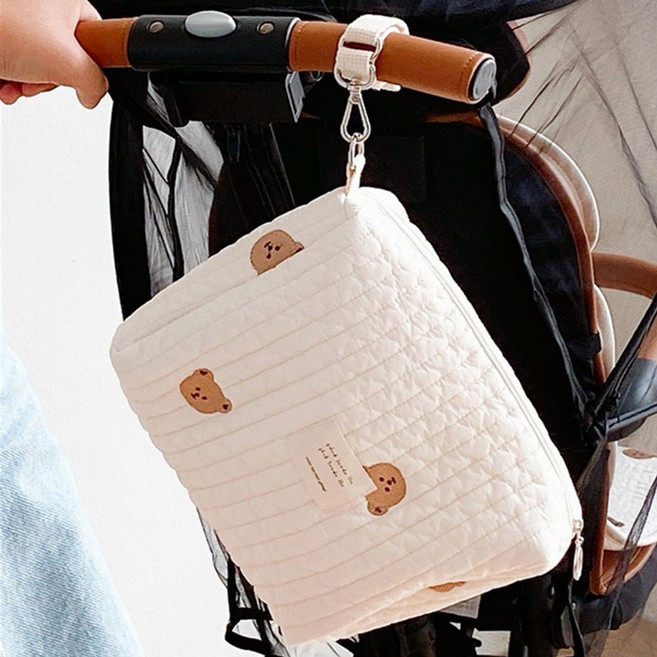 애니위드 유모차 가방 정리 수납함, 아이보리 곰 여러마리