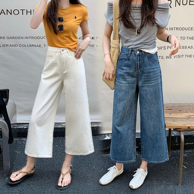 토보샵 8부 9부 봄 여름 와이드청바지 키작녀 화이트진 하이웨스트