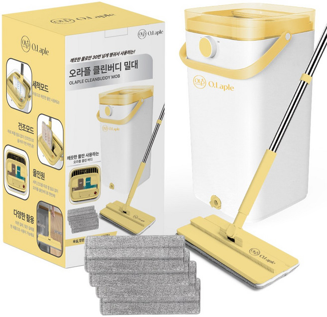 오라플 올인원 클린버디 밀대 물걸레 노터치탈수통 대용량, 1세트