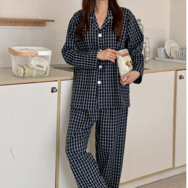 애드만 [국내제작] 3color 체크 파자마 포근 체크 커플잠옷 면 기모 빅사이즈 가을 겨울 파자마 남자 여자 홈웨어