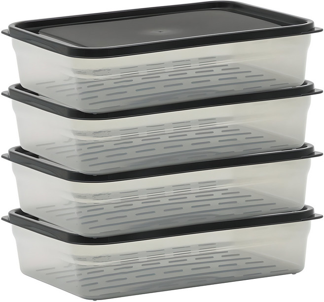 생활엔 말랑핏 차곡차곡 식재료 보관용기 블랙, 4개, 1.3L