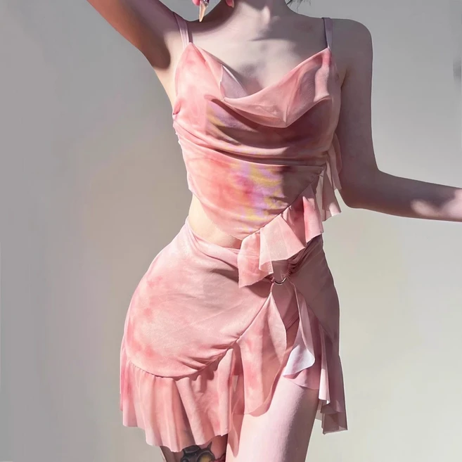 아이마이럽 핑크 셔링 수영복 프릴 투피스 스커트 여신 몸매보정 호캉스 바캉스 비키니세트 - 쿠팡