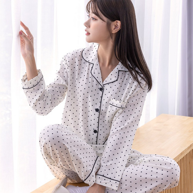 여성 봄 가을 긴팔 잠옷 홈웨어 상하의 세트