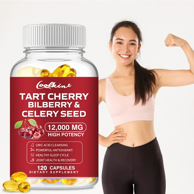 타트 체리 빌베리 & 셀러리 씨드 요산 정화 관절 건강 증진 건강한 수면 주기 및 근육 회복 120개 채식 캡슐, 1개, 120정 - 쿠팡