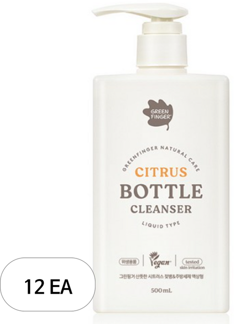 그린핑거 산뜻한 시트러스 젖병 앤 주방세제 액상형, 12개, 500ml