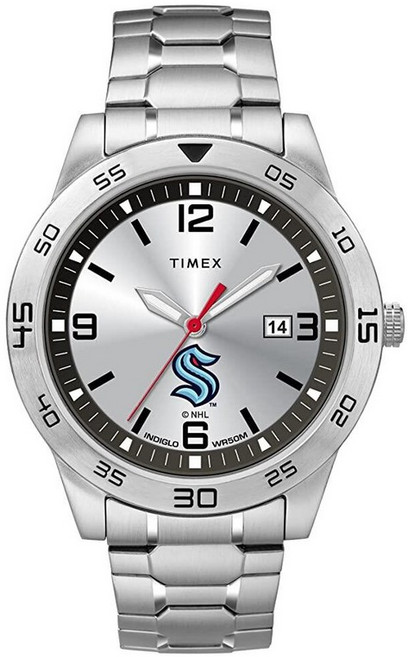 Timex Tribute 남성용 Citation 42mm 쿼츠 시계 스테인리스 스틸 스트랩 포함 뉴욕 아일랜더스 쿼츠 시계, 시애틀 크라켄