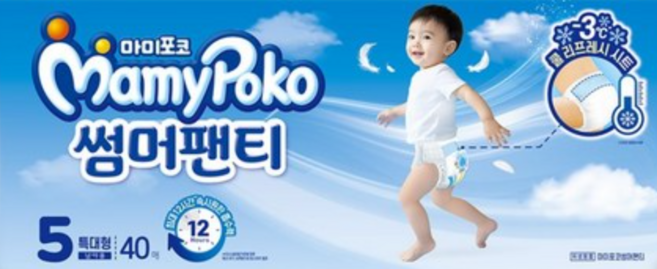마미포코 땀먹는 썸머팬티 기저귀 남아용, 특대형(XL), 80매