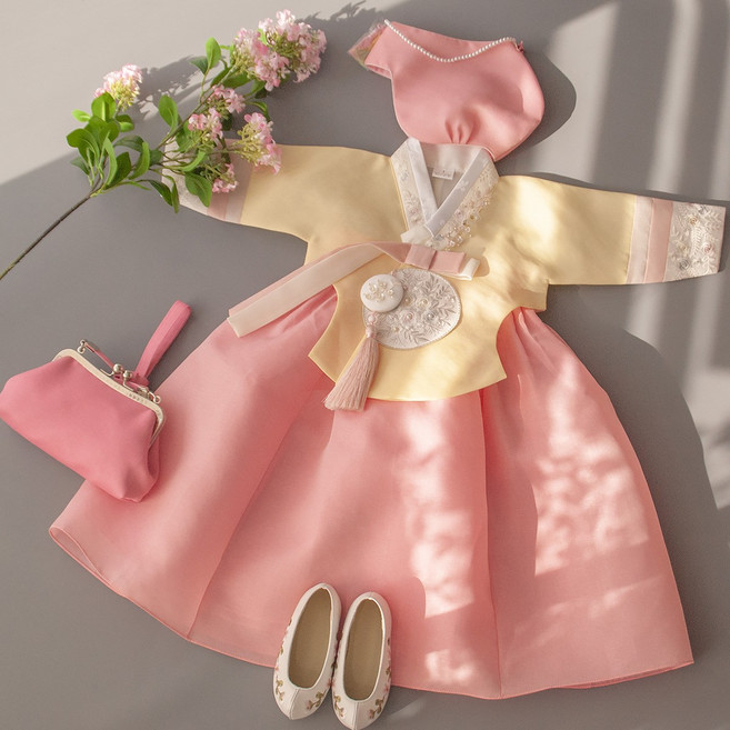 루아랑 장미수 여아한복 노랑당의 분홍 (백일-13호)