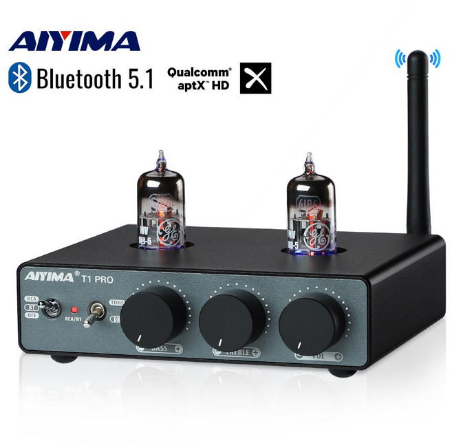 AIYIMA T1 PRO 진공관 프리앰프 앰프 홈 오디오 RCA 블루투스 입력 베이스 트레블 컨트롤 하이파이 스테레오 AUX 12V 트리거, T1 PRO+12V1.5 US