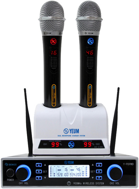 예음 프리미엄 노래방 무선 마이크 화이트 Y-959WD, 블랙 색상